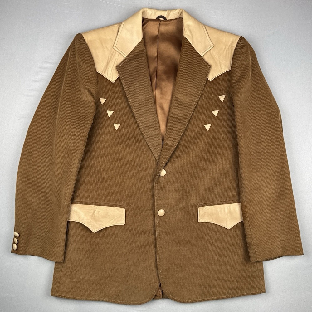 Vintage 70s Pioneer Wear Corduroy Western Blazer Leather Yoke Size 42